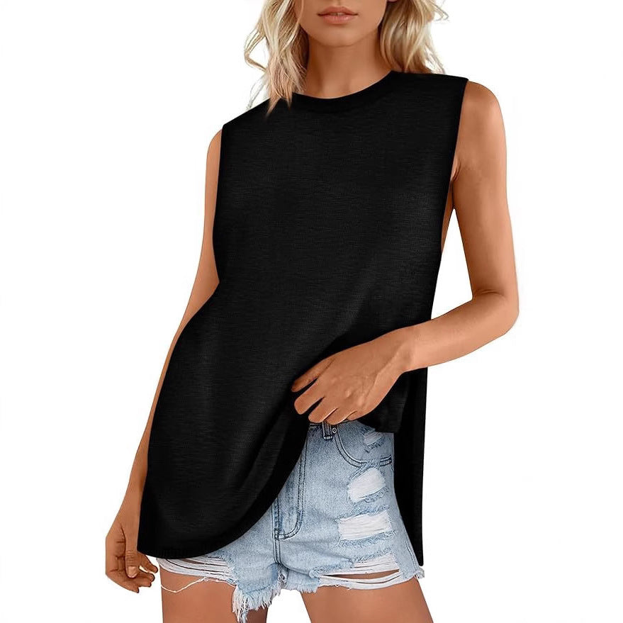 European And American Style Women Summer Vest Round Neck Sweater Casual Sleeveless Knitted Fashion