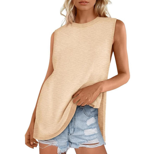 European And American Style Women Summer Vest Round Neck Sweater Casual Sleeveless Knitted Fashion