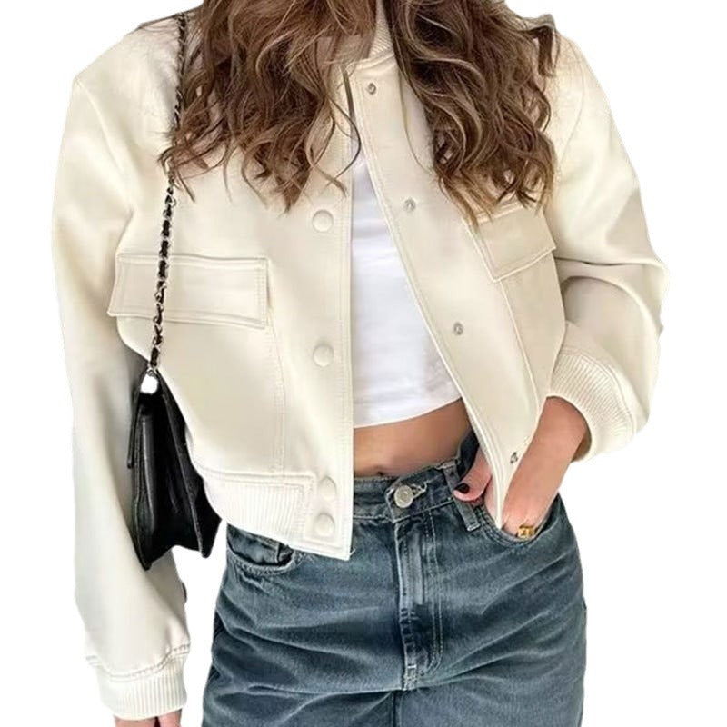 Stand Collar Large Pocket Women's Jacket Coat