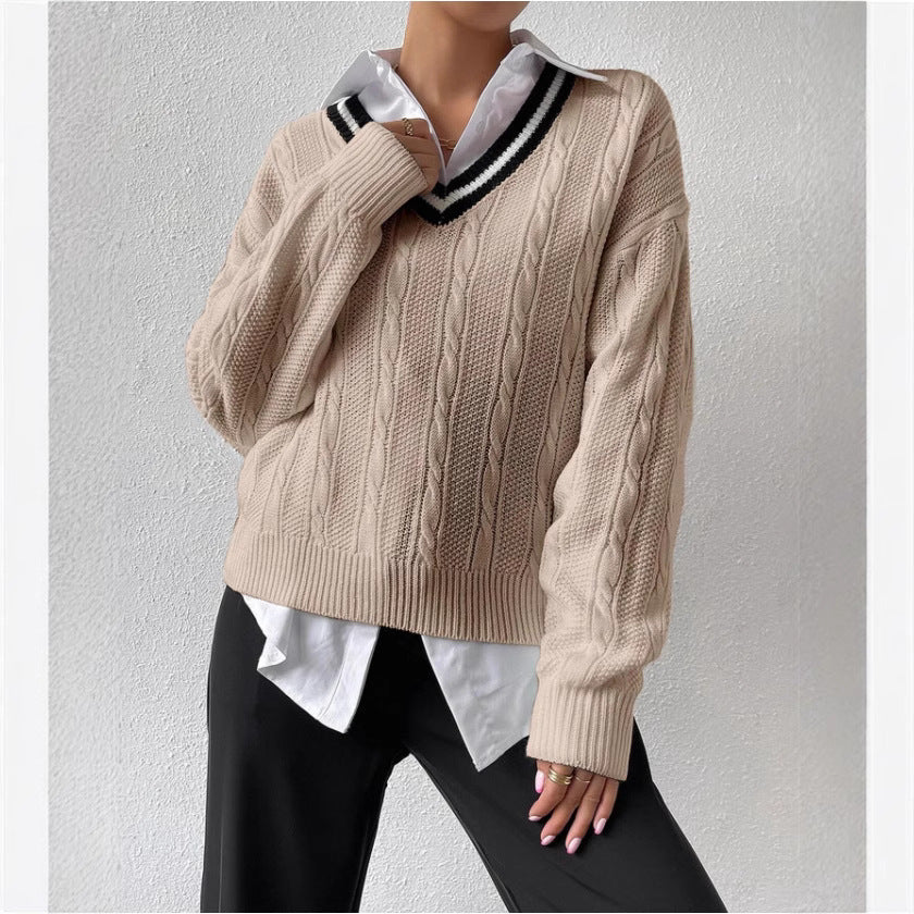 V-neck Pullover Knitted Sweater Fashion