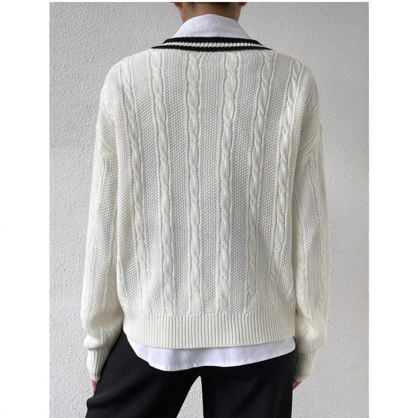 V-neck Pullover Knitted Sweater Fashion