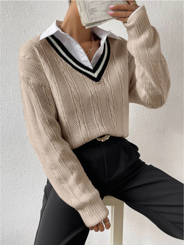 V-neck Pullover Knitted Sweater Fashion