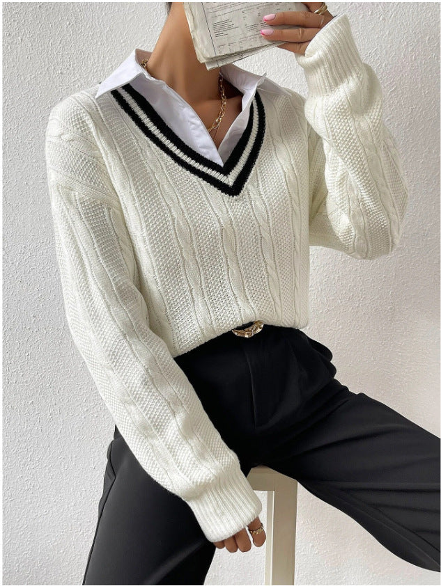 V-neck Pullover Knitted Sweater Fashion