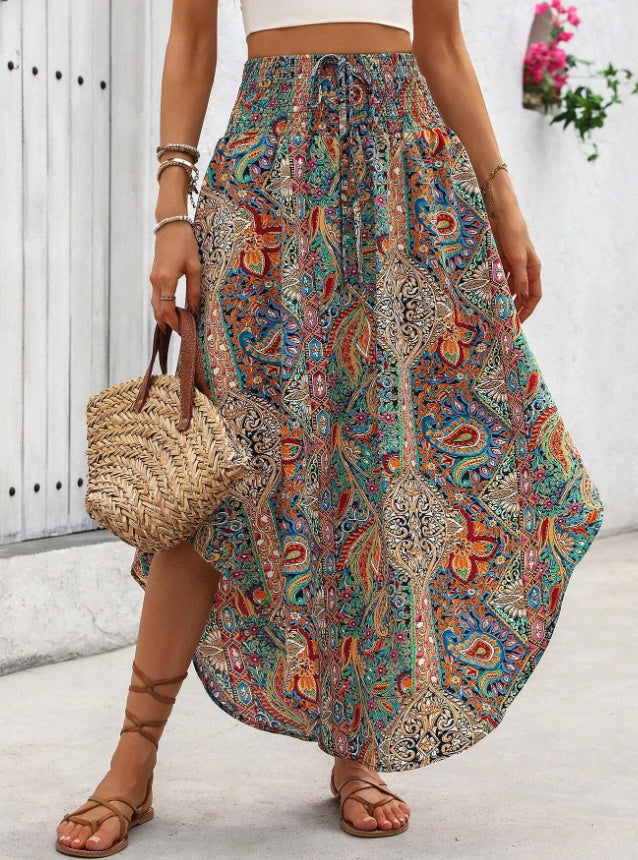 Women Contrast Color Print Random Cut Skirt